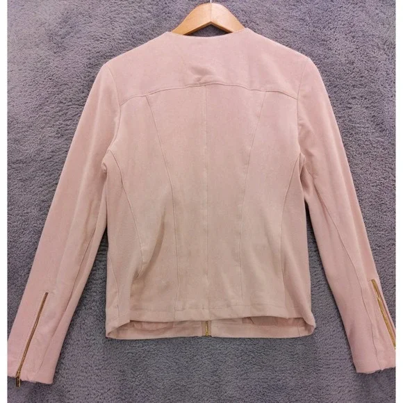 Calvin Klein Faux Suede Jacket Women's M Pink Full Zip Gold Hardware - Picture 6 of 8